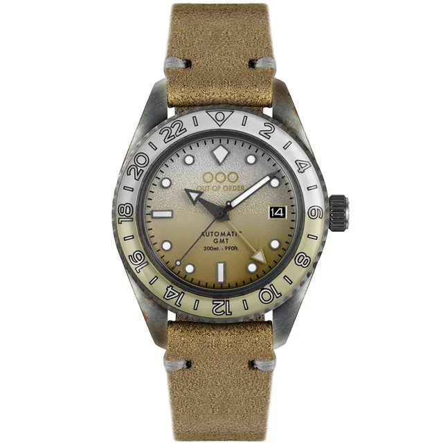 Out of Order MARGARITA GMT Automatico Acciaio Sabbia Bianco Pelle Orologio Uomo