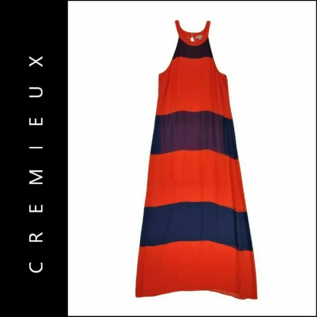 Cremieux Women Casual Formal Sleeveless Maxi Dress Stripe Size Medium Blue
