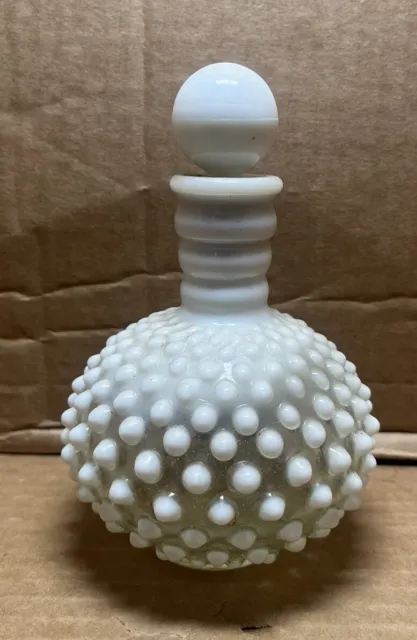 Vintage Antique Fenton Hobnail White Milk Glass Perfume Bottle w/ Stopper
