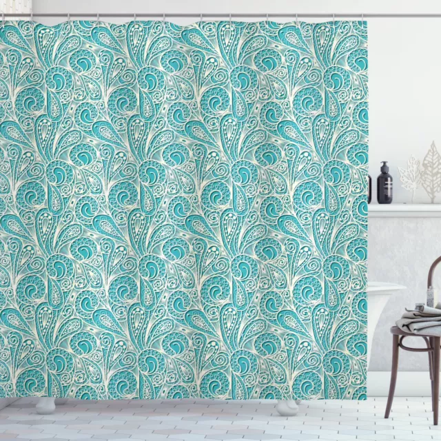 Shower Curtain Teal Classic Lace Pattern Elegant Romantic 70 Inches Long