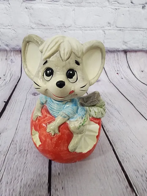 Vintage Collectable Made In Taiwan Mouse On Apple Piggy Bank