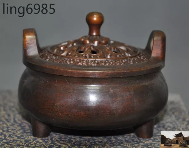 Marked Old Chinese Buddhism Temple Pure Bronze joss incense burner censer