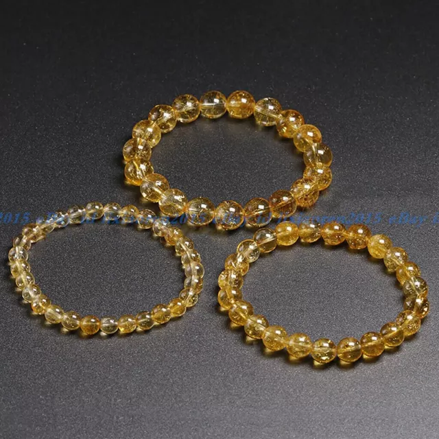 6/8/10mm Genuine Natural Yellow Citrine Quartz Crystal Round Beads Bracelet 7.5"