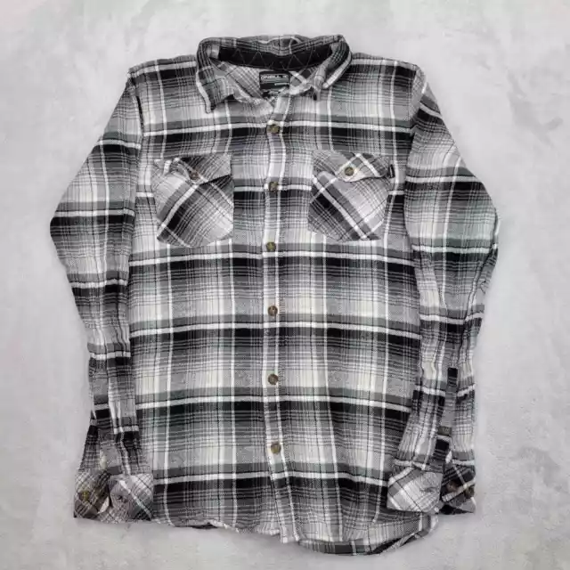 ONeill Shirt Boys Medium Grey Flannel Plaid Button Up Skater Surf Youth Kids Med