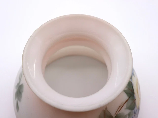 VTG 6.5 In Fitter Peach Pink Milk Glass With Hand Painted Roses Hurricane Shade 5