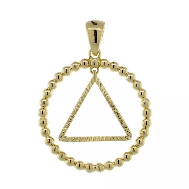 25mm AA Sobriety Charm Beaded Circle and Diamond Cut Movable Triangle in 14k Yel