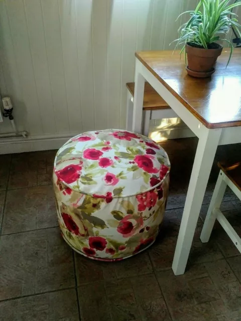 Flower patterned round ottoman pouffe pouf (40 cm height, 50 cm diameter) 