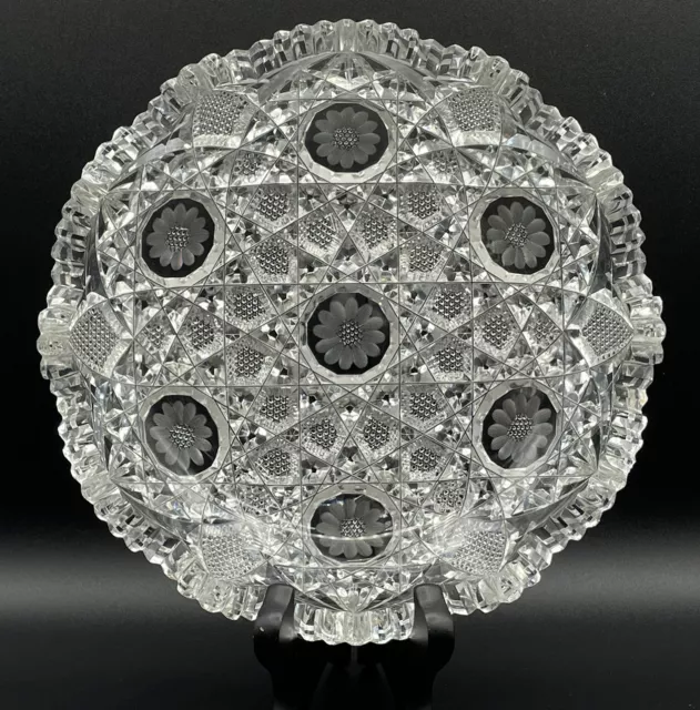 Fabulous American Brilliant ABP Heavy Intricate Floral Cut Glass Low Bowl CHIP