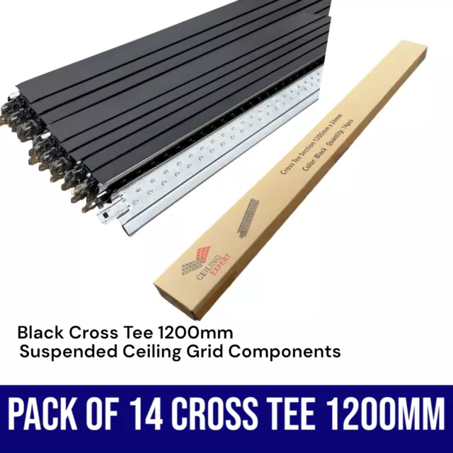 14x Black Cross Tee Section 1200 x 24mm Suspended Ceiling Grid System Component