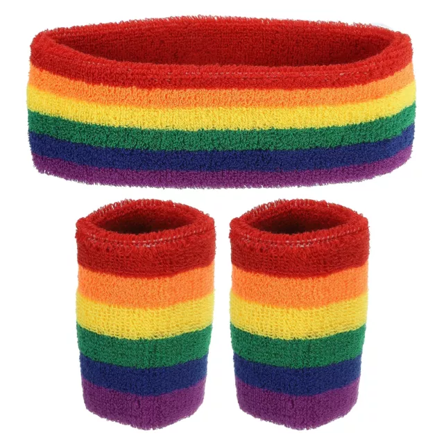 1 Headband & 2 Sport Wristbands Cotton Athletic Sweatband Rainbow