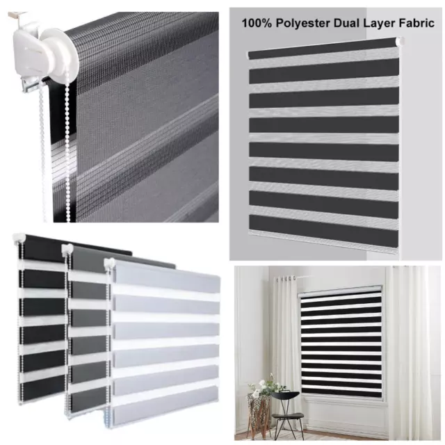 Zebra Blind Easy Fit Home Window Roller Day and Night Blinds 165cm & 210cm Drop