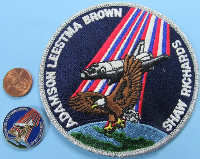 NASA 4" PATCH & PIN PAIR vtg STS-28 Space Shuttle - COLUMBIA Leestma Adamson