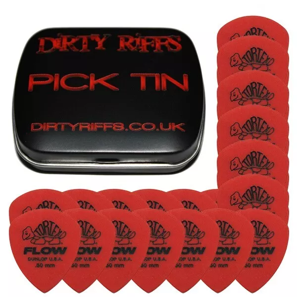 24 x Dunlop Tortex Flow Standard 0.50mm Guitar Picks Plectrums In a Pick Tin