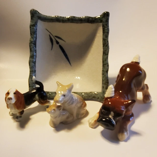 Lot of Japan Beagle, Boxer  Terrier Dog Puppy Porcelain Figurine Trinket Dish