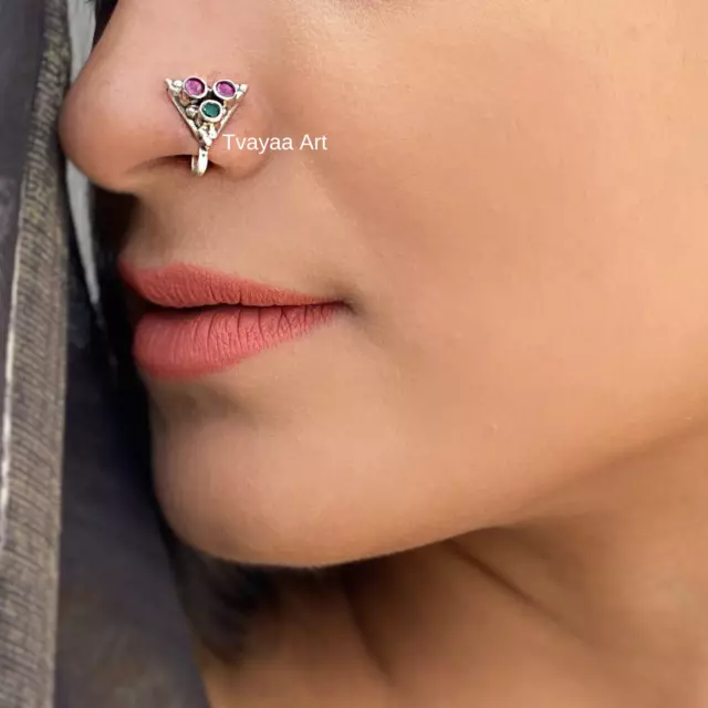 Women 925 Solid Silver Nose Pin/Ring Sterling Nose Clip Indian Jewelry