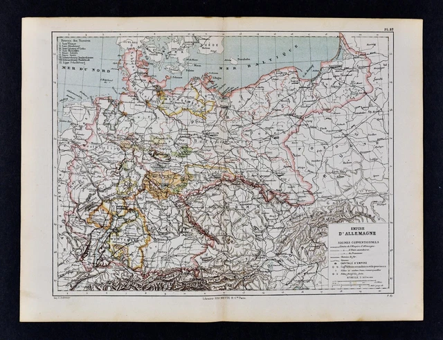 1885 Cortambert Map German Empire Germany Berlin Frankfurt Munich Bavaria Trier