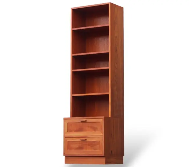 Mid Century Teak tall narrow bookcase Danish wall shelving unit display cabinet