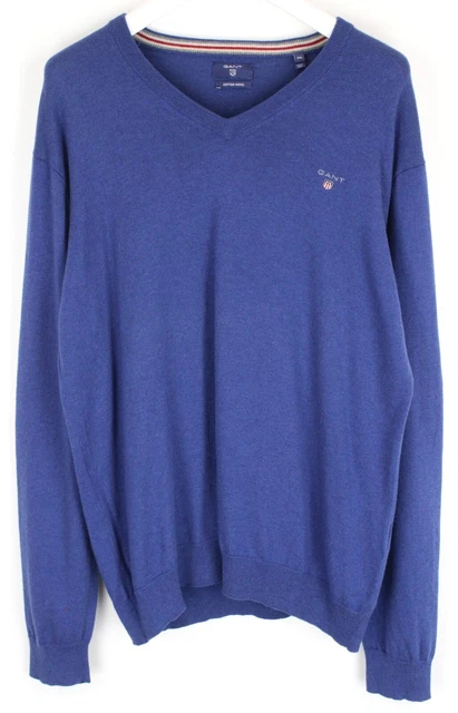 Gant Cotton Wool Maglione Uomo ~ XL Pullover Maglia Scollo A V Blu