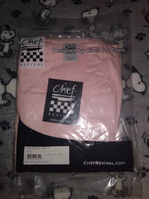 💕 Pink Twill Cotton Women's Long Sleeve Chef Jacket Size 2X - Chef Revival NEW