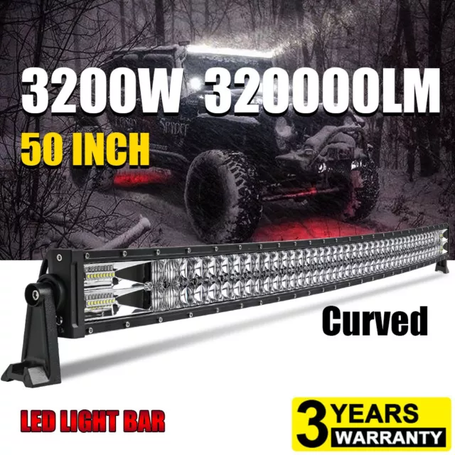 3200W 50inch LED Light Bar Curved Combo Beam Truck Roof Driving 4X4 Offroad 52''