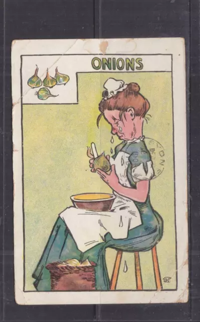 QUEENSLAND, 1910 ppc. Peeling Onions, 1d. Toowoomba to Wagga Wagga, NSW