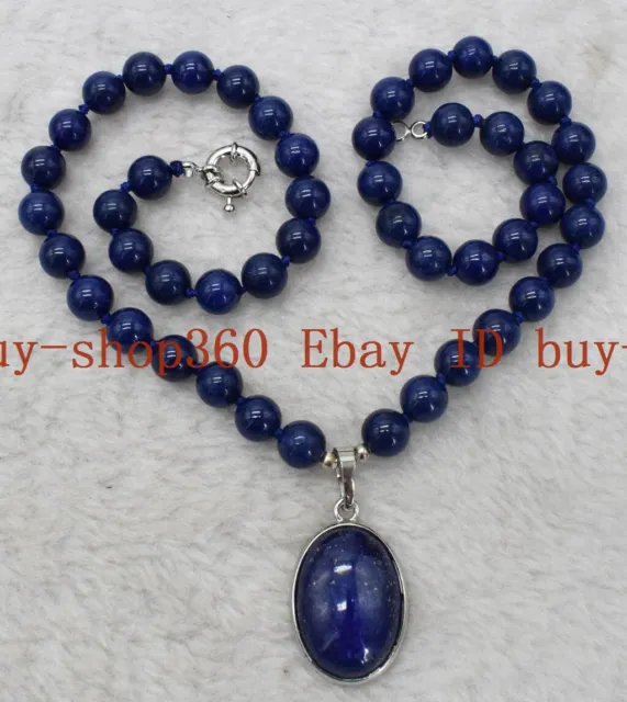 Charming 10mm Blue Lapis lazuli Round Gemstone Pendant Necklace 18'' AAA