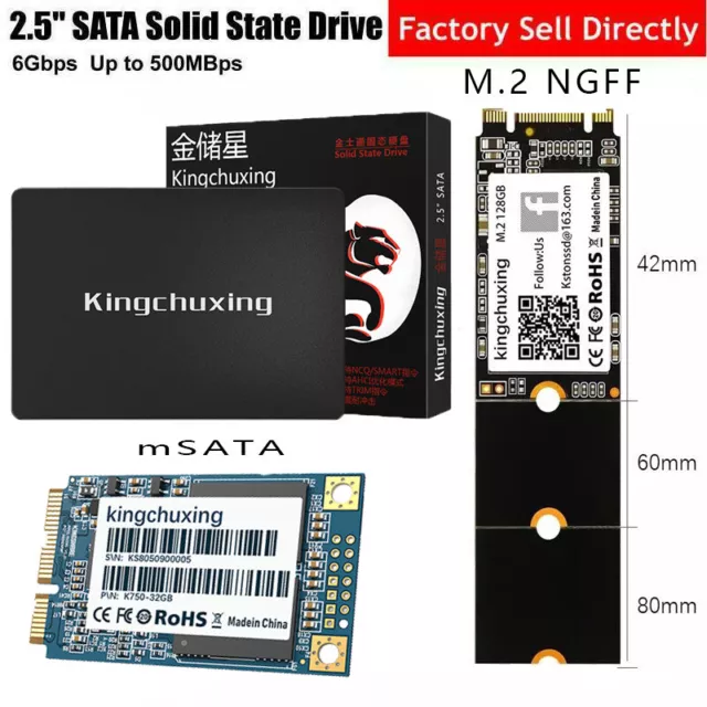 Kingchuxing Solid Hard Drive 2.5SATA III mSATA M.2 2280 NGFF Internal SSD Laptop