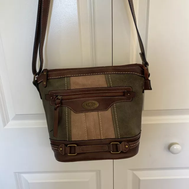BOC Adjustable Cross Body Shoulder Handbag Purse Tri Color Brown Taupe Olive