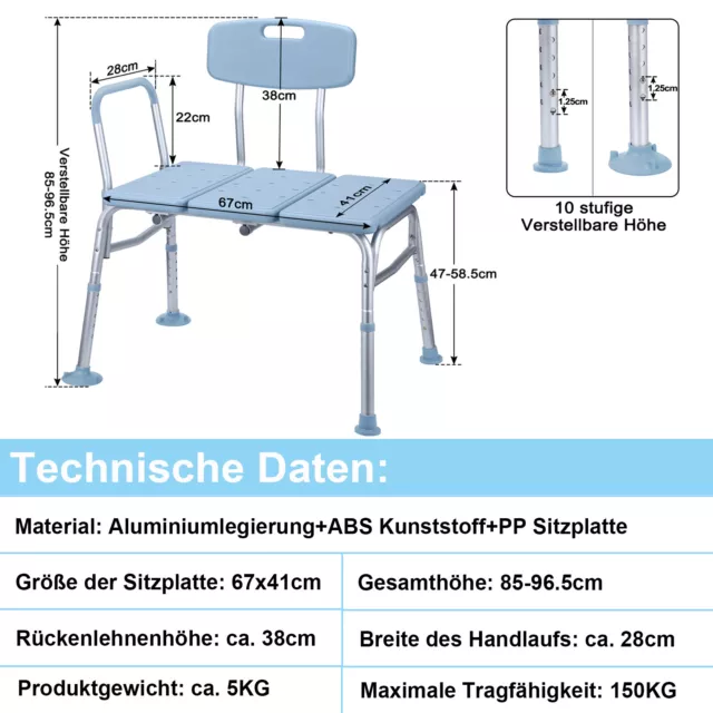 Badewannensitz Duschstuhl Höhenverstellbar Badewannenstuhl Badewannenbank 150KG 2