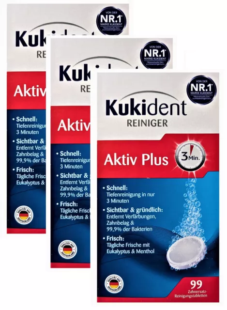 Kukident Aktiv Plus Tabs Reinigungstabletten 3x99 Gebissreinigungstabs 297 Stück 3