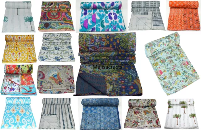 Indian Kantha Quilt Bedspread Bedding Throw Handmade Cotton Multi Pattern Print