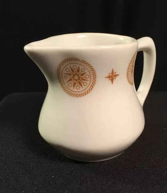 Vtg Shenango China White Creamer with Gold Medallion Pattern Pitcher D-23