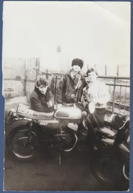 Beautiful Guys smoking near an old motorcycle, Soviet Vintage Photo USSR