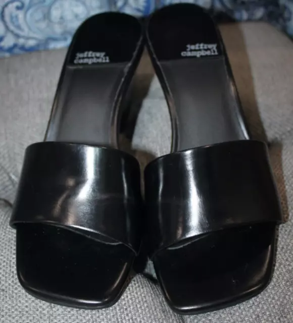 Jeffrey Campbell Raelynn Women's Black Leather Slip-On Wedge Sandals Size 8