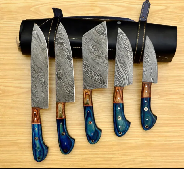 Küchen Messer Damast Stahl 256 Lagen Handgefertigte Messer Set Mit Lederschide