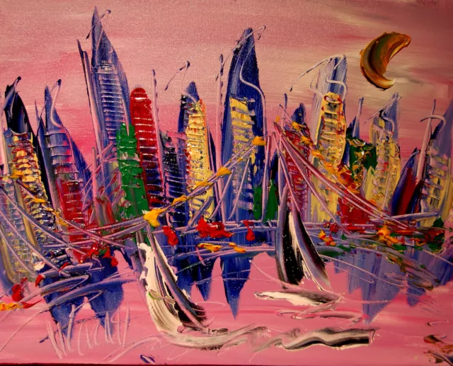 PINK CITYSCAPE   Mark Kazav  Abstract Modern CANVAS Original Oil Painting WEEFC5