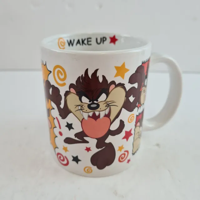 Looney Tunes Tasmanian Devil coffee tea Mug Wake up 1990 Vintage Warner Brothers