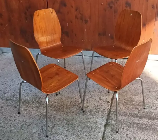 4x Teak Stapelstühle Vintage Esszimmerstuhl Stuhl Danish A. Grasaasen 60er