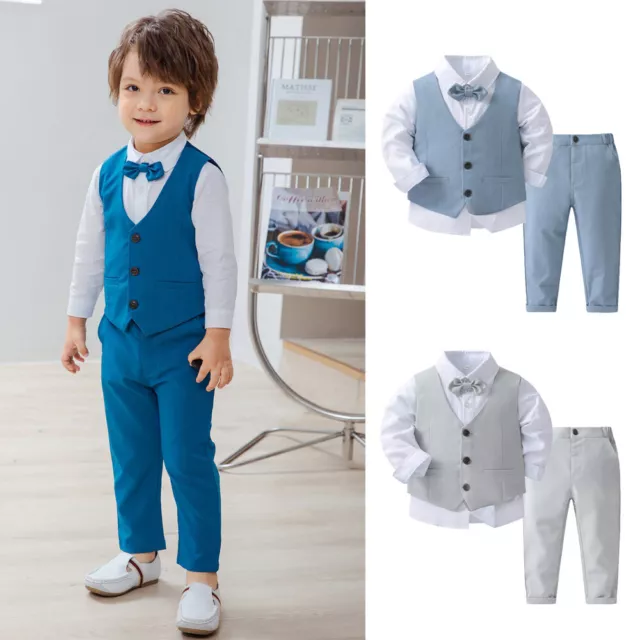 Trajes para niños 4 piezas chaleco traje página de boda niño bebé fiesta formal 3 colores