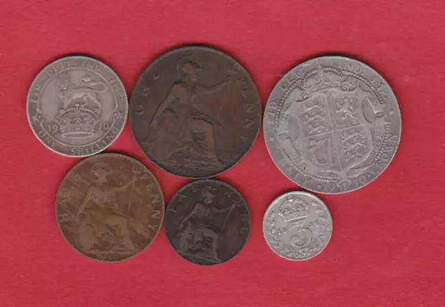 1910 Edward Vii Part Set Of 6 Coins In Used Good Fine Or Better Condition