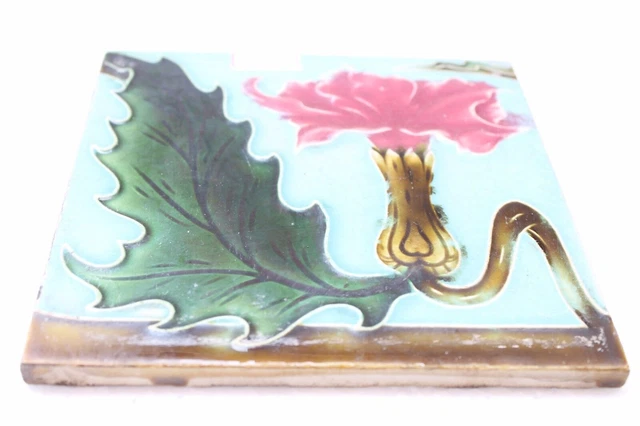 Antique Tile Ceramic Porcelain Art Nouveau Majolica Flower Design Nh3831 3