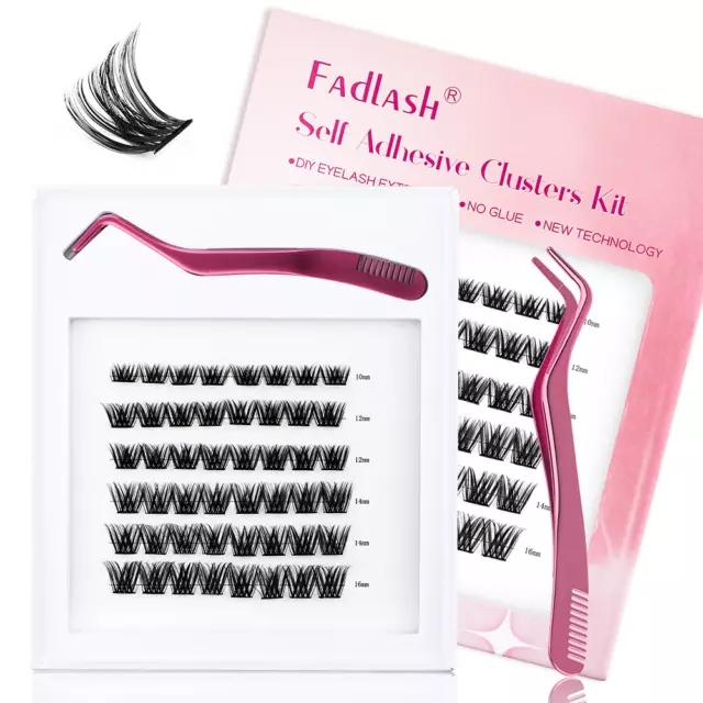 Fadlash Self Adhesive Lash Extension Kit Lash Clusters 10-16mm No Glue Needed