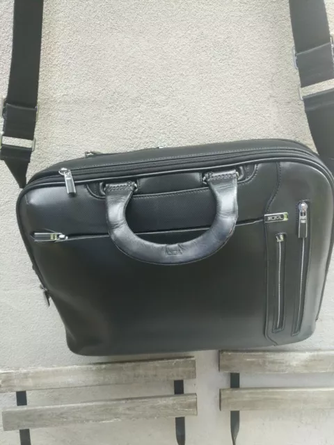 Tumi Arrive Narita Slim Briefcase Laptop Bag Ballistic Nylon Leather Trim Black