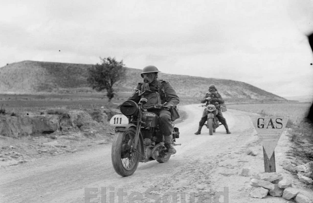 WW2 PHOTO MOTORCYCLE despatch riders wearing gas masks in Cyprus 1942 ...