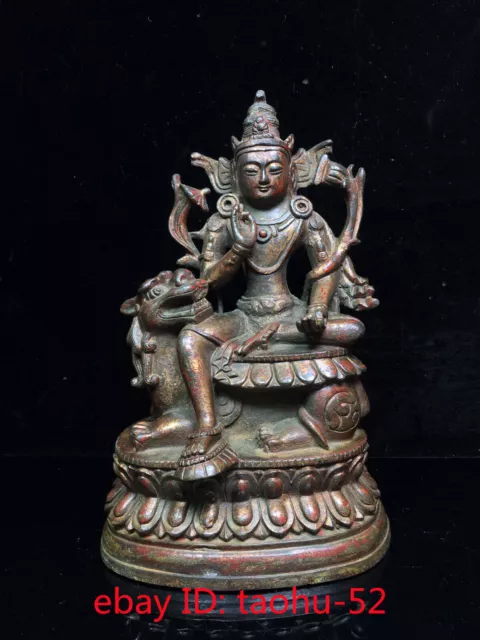 Old Antique Chinese Tibetan Buddhism bronze Bodhisattva Manjusri Buddha  Statue