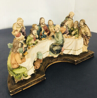 Vintage The Last Supper Jesus and His 12 Disciples Resin Figurine Statue 14x6x4