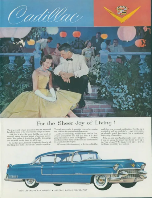 1955 Cadillac Vintage Print Ad Blue Dressy Outdoor Cocktail Party Couple SP2