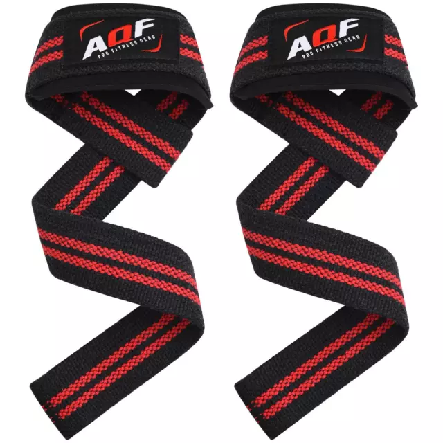 AQF Padded Weight Lifting Gym Straps Hand Bar Wrist Support Gloves Wrap Grips R