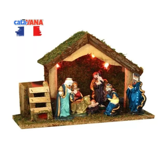 Crèche bois fait main santon déco Noël vintage christianisme fête