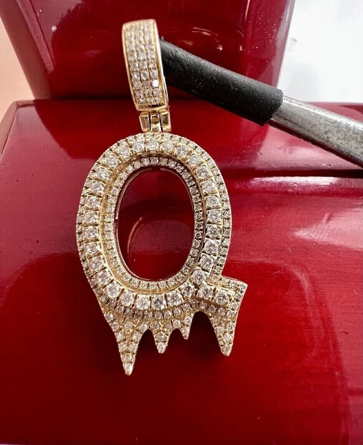 2Ct Round Cut Moissanite 'O' Dripping Letter Pendant 14k Yellow Gold Plated